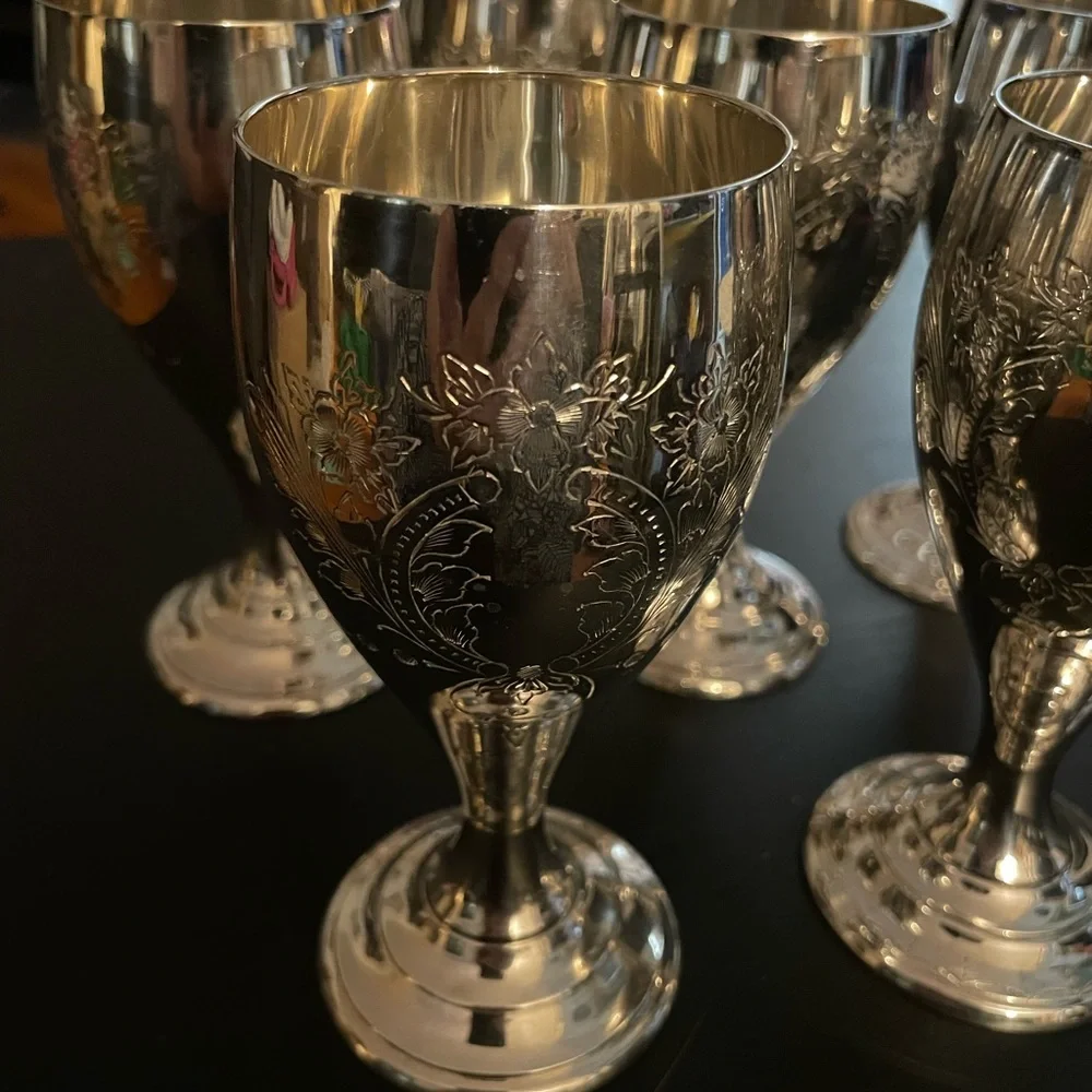 Vintage Silver Plated Wine Goblets - Picture 3 of 7